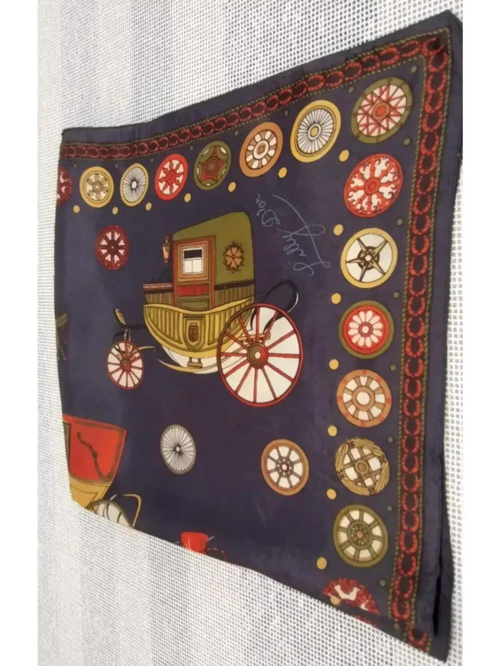 60s Lilly D'or Men's Scarf Carriages Acetate MCM Menswear Dandy Victorian Wheels